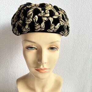 1950s Black & Tan Velvet Braided Hat Hudson's